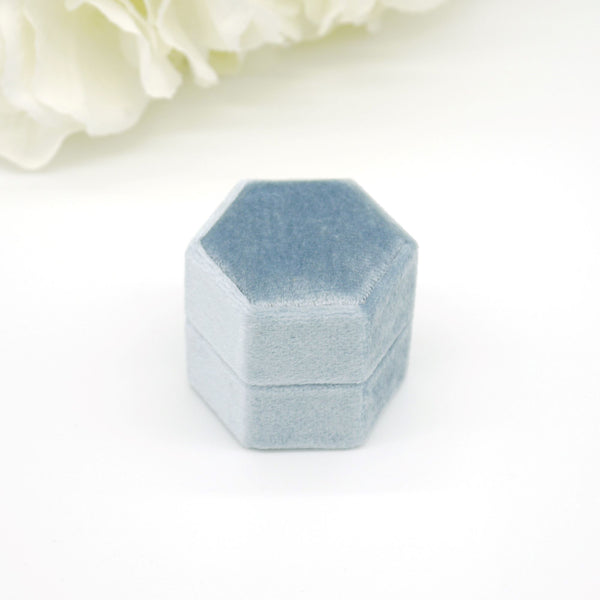 Cobalt Blue Hexagon Double Velvet Ring Box