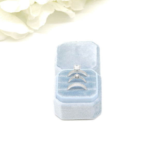 Cobalt Square Octagon Triple Velvet Ring Box