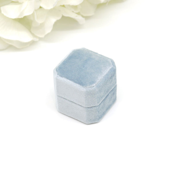 Cobalt Square Octagon Triple Velvet Ring Box