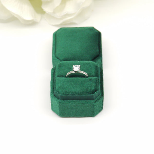 Green Square Octagon Single Velvet Ring Box
