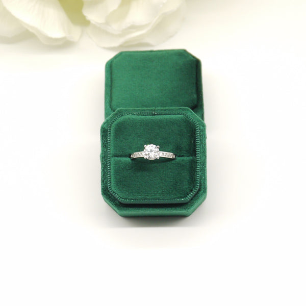 Green Square Octagon Single Velvet Ring Box