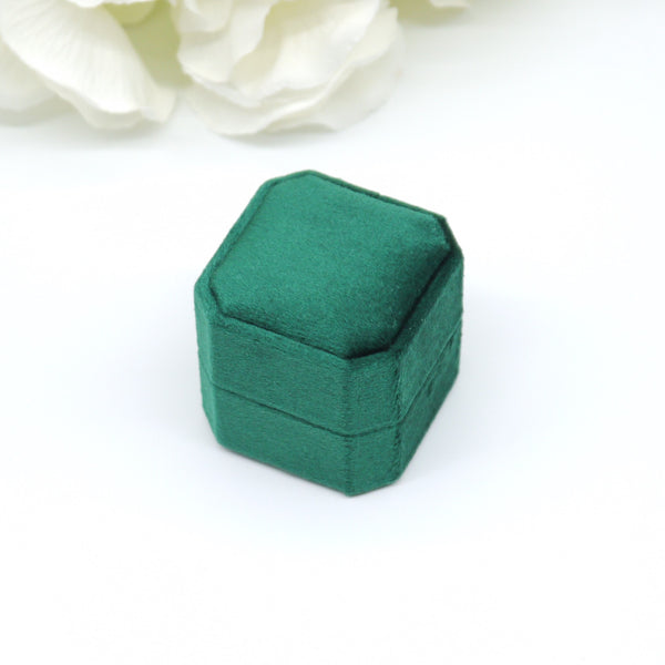Green Square Octagon Single Velvet Ring Box