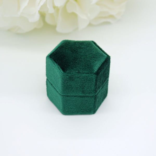 Green Hexagon Double Velvet Ring Box