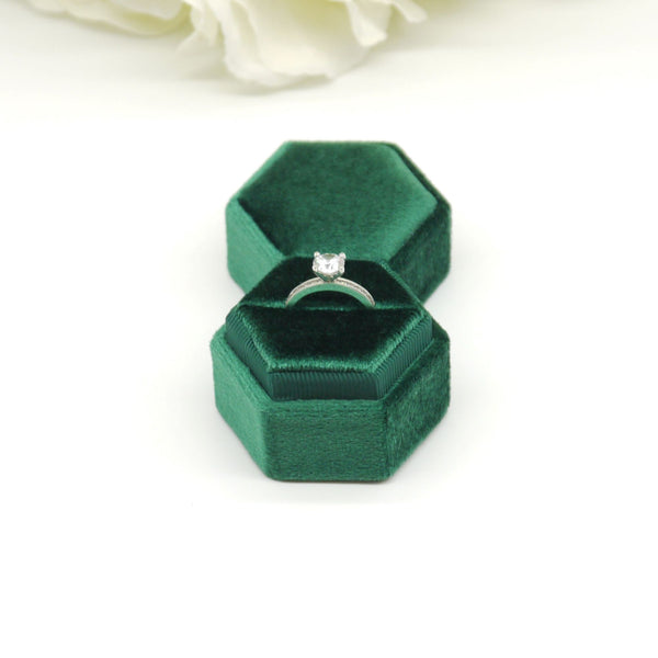 Green Hexagon Single Velvet Ring Box