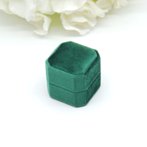 Green Square Octagon Double Velvet Ring Box