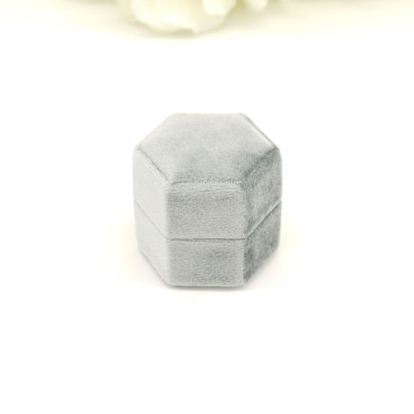 Grey (Dark Banding) Hexagon Double Velvet Ring Box