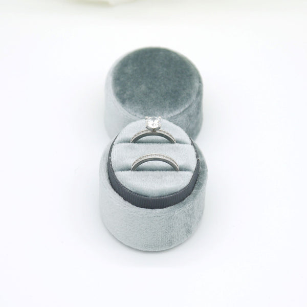 Grey (Dark Banding) Oval Double Velvet Ring Box