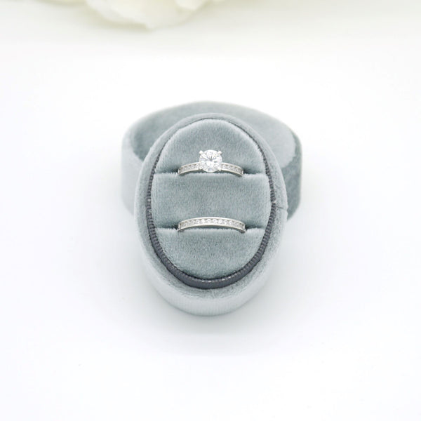 Grey (Dark Banding) Oval Double Velvet Ring Box