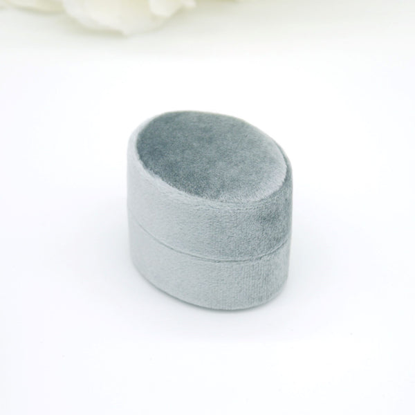Grey (Dark Banding) Oval Double Velvet Ring Box