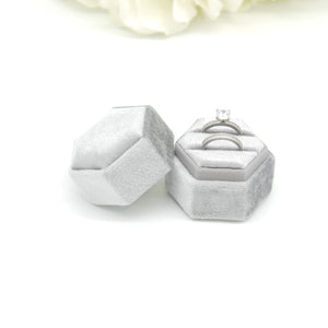 Grey (Light Banding) Hexagon Double Velvet Ring Box
