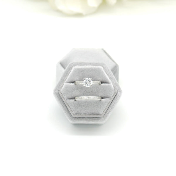 Grey (Light Banding) Hexagon Double Velvet Ring Box