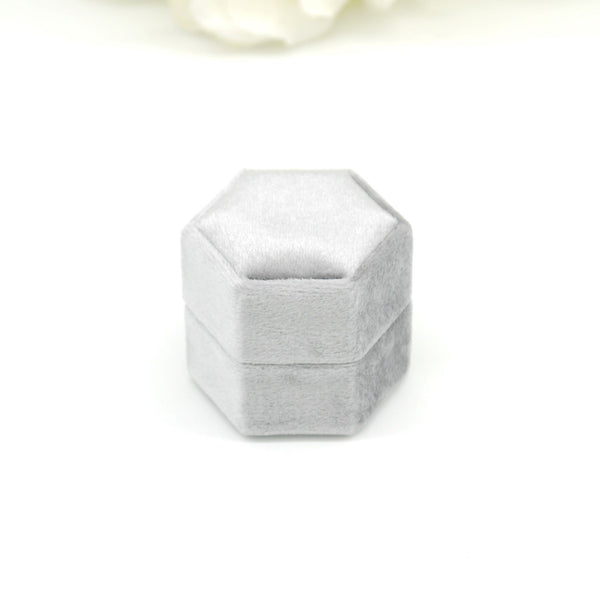 Grey (Light Banding) Hexagon Single Velvet Ring Box