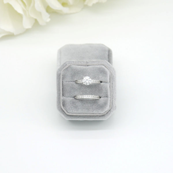Grey (Light Banding) Square Octagon Double Velvet Ring Box