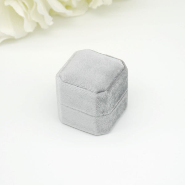 Grey (Light Banding) Square Octagon Double Velvet Ring Box