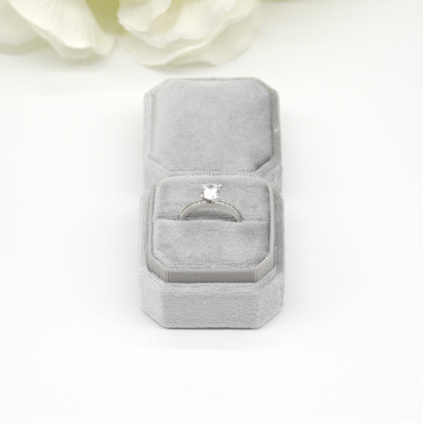 Grey (Light Banding) Square Octagon Single Velvet Ring Box