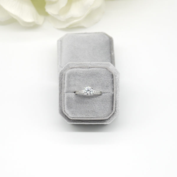 Grey (Light Banding) Square Octagon Single Velvet Ring Box