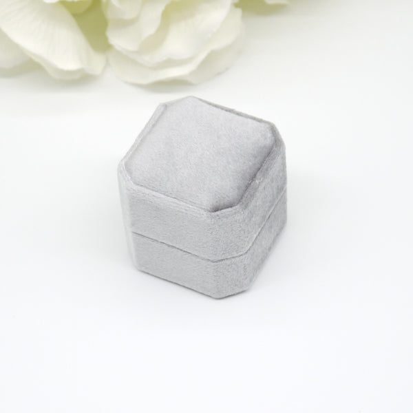 Grey (Light Banding) Square Octagon Single Velvet Ring Box