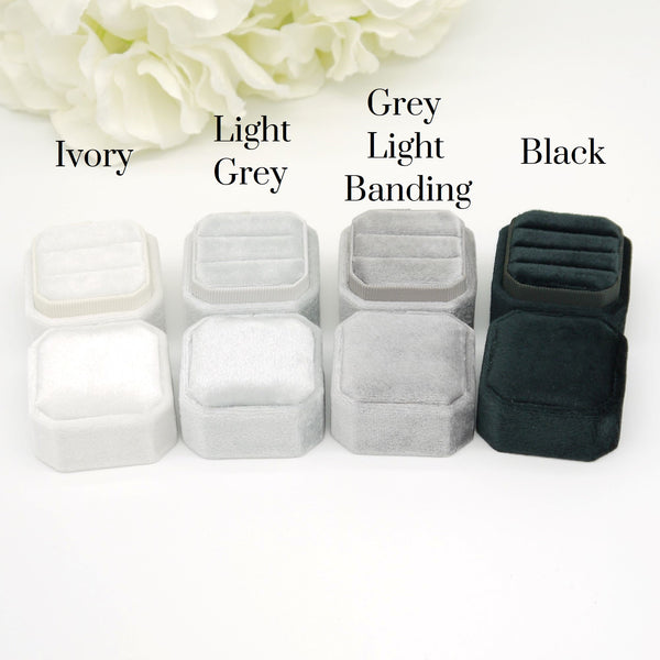 Grey (Light Banding) Square Octagon Double Velvet Ring Box