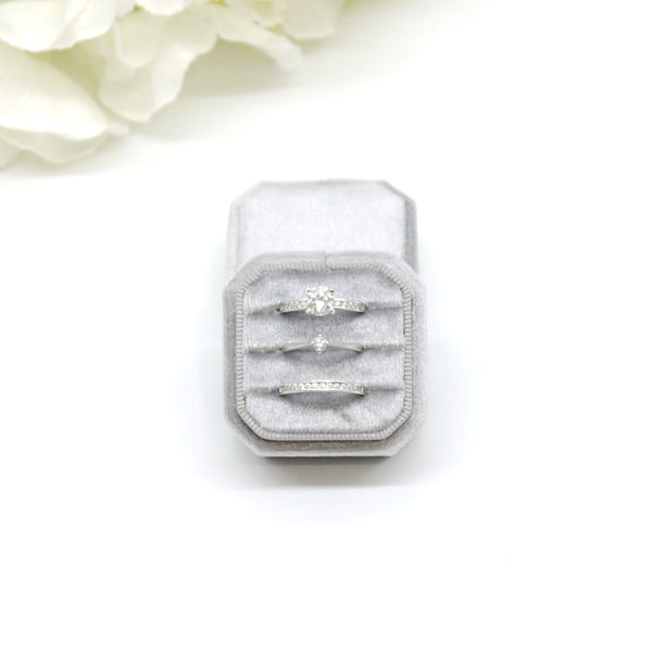 Grey (Light Banding) Square Octagon Triple Velvet Ring Box