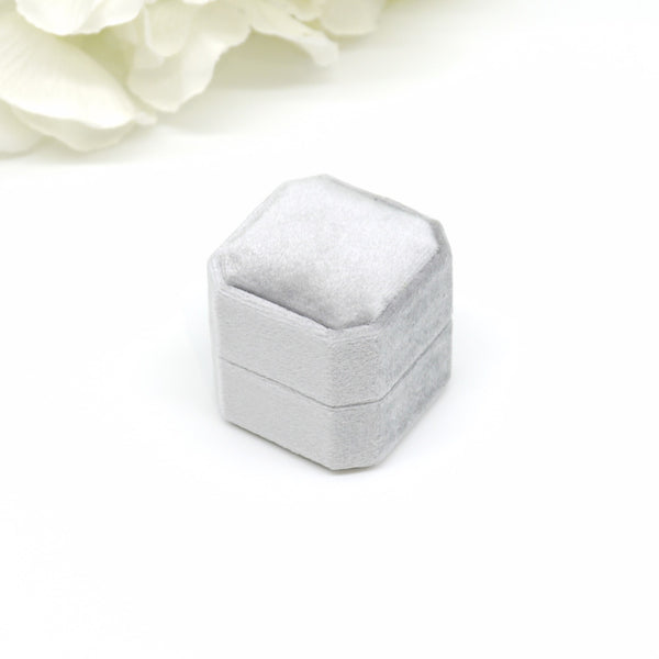 Grey (Light Banding) Square Octagon Triple Velvet Ring Box