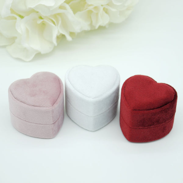 Pink Heart Double Velvet Ring Box