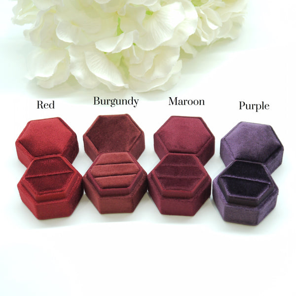 Burgundy Hexagon Double Velvet Ring Box