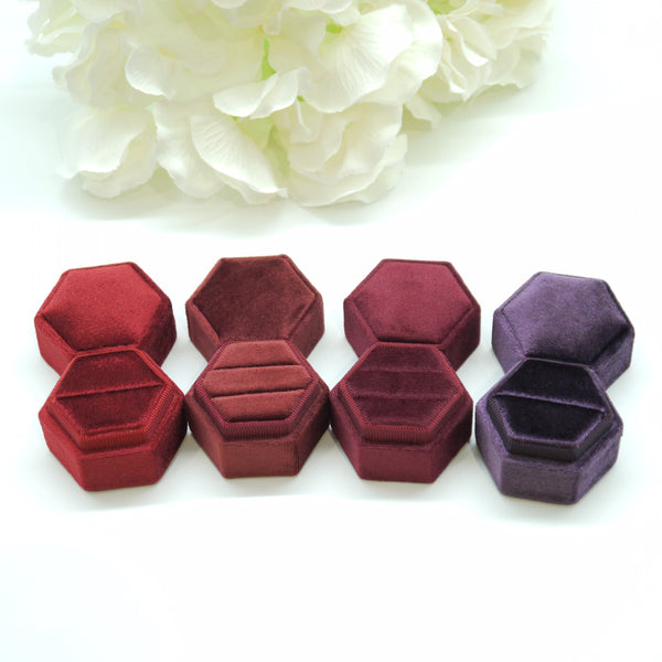 Burgundy Hexagon Double Velvet Ring Box
