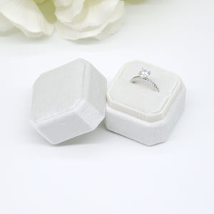 Ivory Square Octagon Single Velvet Ring Box