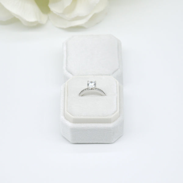 Ivory Square Octagon Single Velvet Ring Box