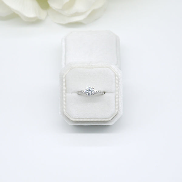 Ivory Square Octagon Single Velvet Ring Box