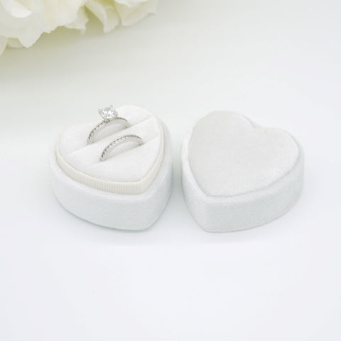Ivory Heart Double Velvet Ring Box