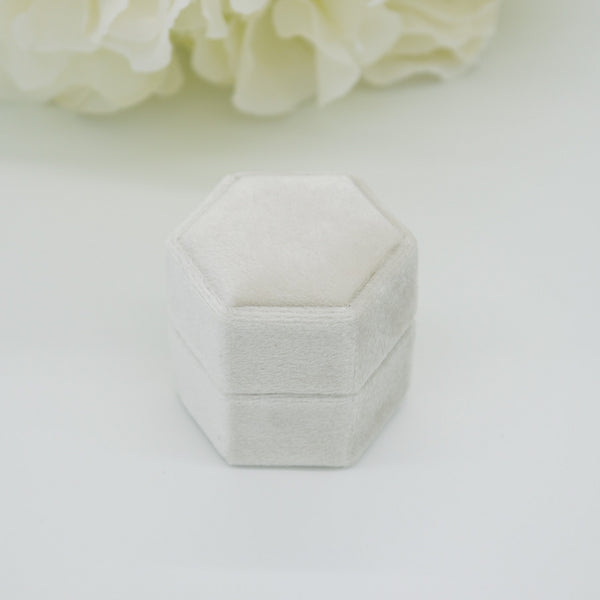 Ivory Hexagon Double Velvet Ring Box