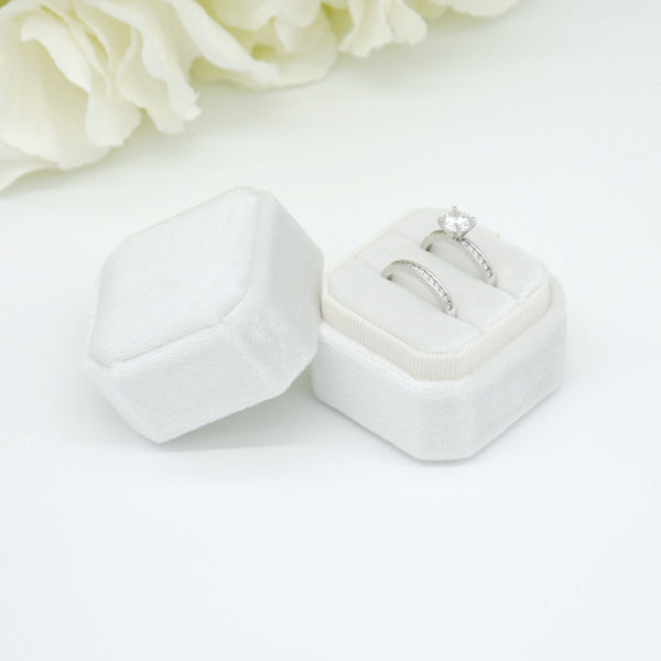 Ivory Square Octagon Double Velvet Ring Box