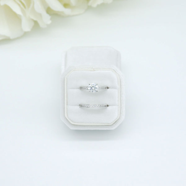 Ivory Square Octagon Double Velvet Ring Box