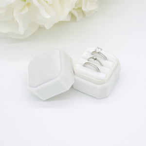 Ivory Square Octagon Triple Velvet Ring Box
