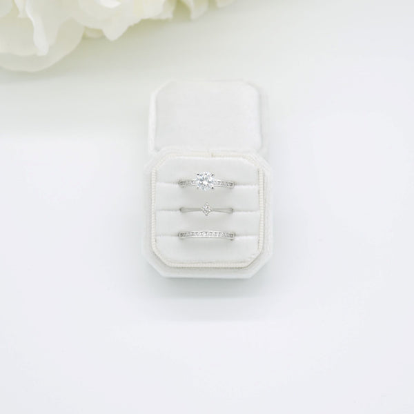 Ivory Square Octagon Triple Velvet Ring Box