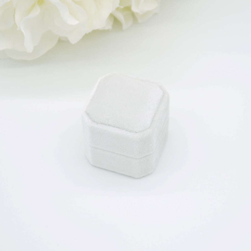 Ivory Square-Octagon Velvet Triple Ring Box - Bijou Boxes