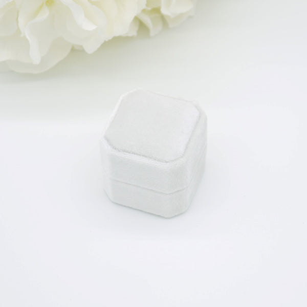 Ivory Square Octagon Triple Velvet Ring Box