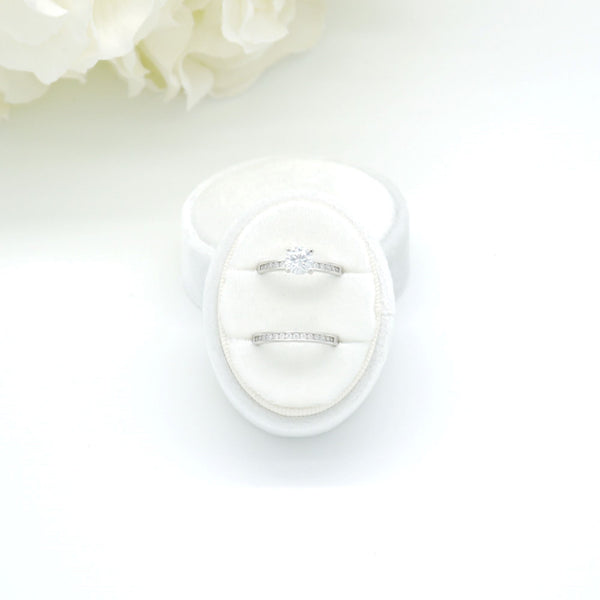 Ivory Oval Double Velvet Ring Box