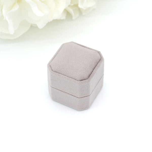 Grey Lavender Square Octagon Double Velvet Ring Box