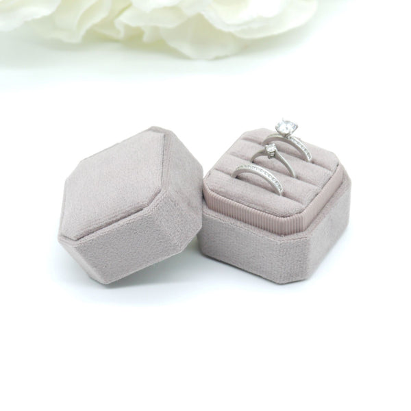 Lavender Square Octagon Triple Velvet Ring Box