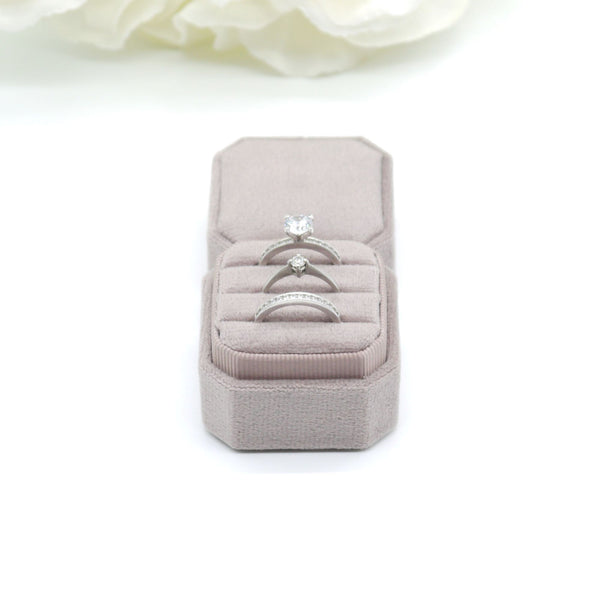 Lavender Square Octagon Triple Velvet Ring Box