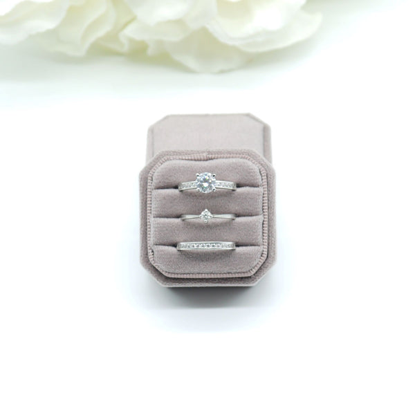 Lavender Square Octagon Triple Velvet Ring Box