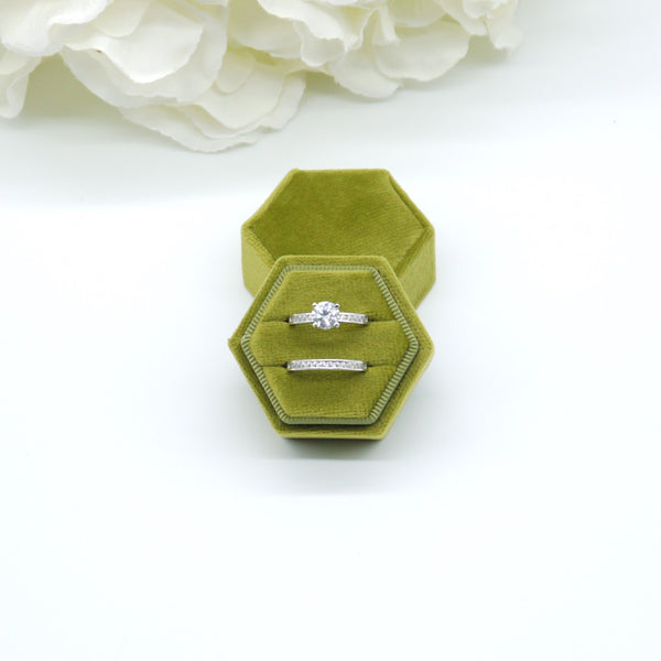 Light Green Hexagon Double Velvet Ring Box