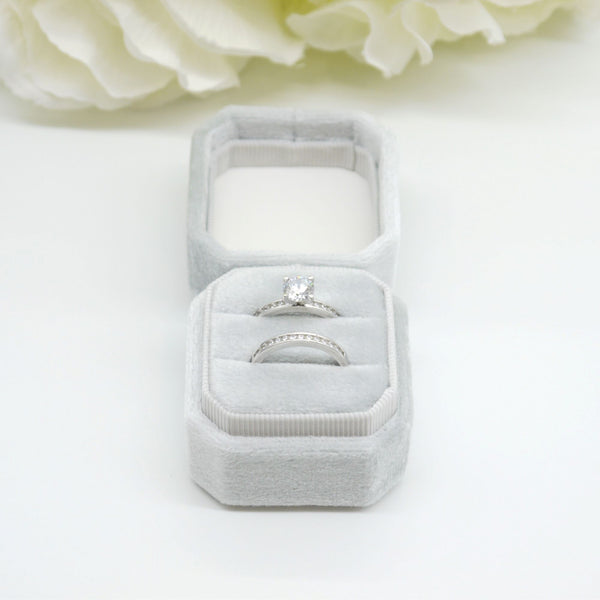 Light Grey Square Octagon Double Velvet Ring Box