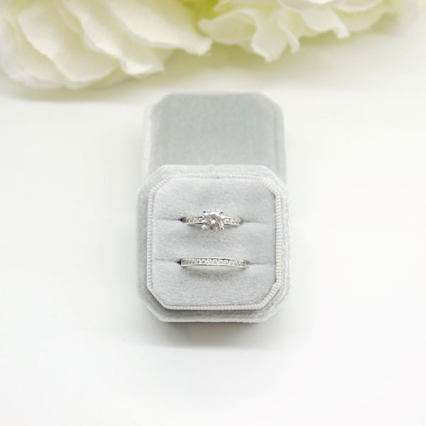 Light Grey Square Octagon Double Velvet Ring Box