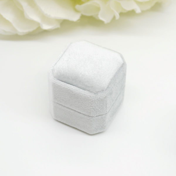Light Grey Square Octagon Double Velvet Ring Box