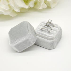 Light Grey Square Octagon Triple Velvet Ring Box