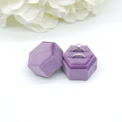 Lilac Hexagon Double Velvet Ring Box