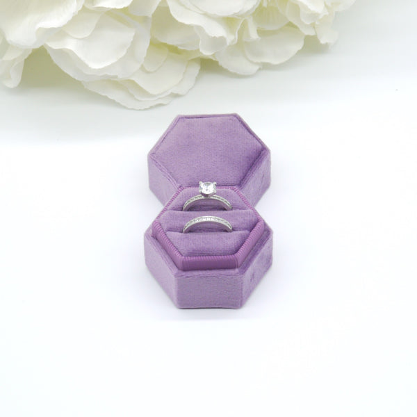 Lilac Hexagon Double Velvet Ring Box